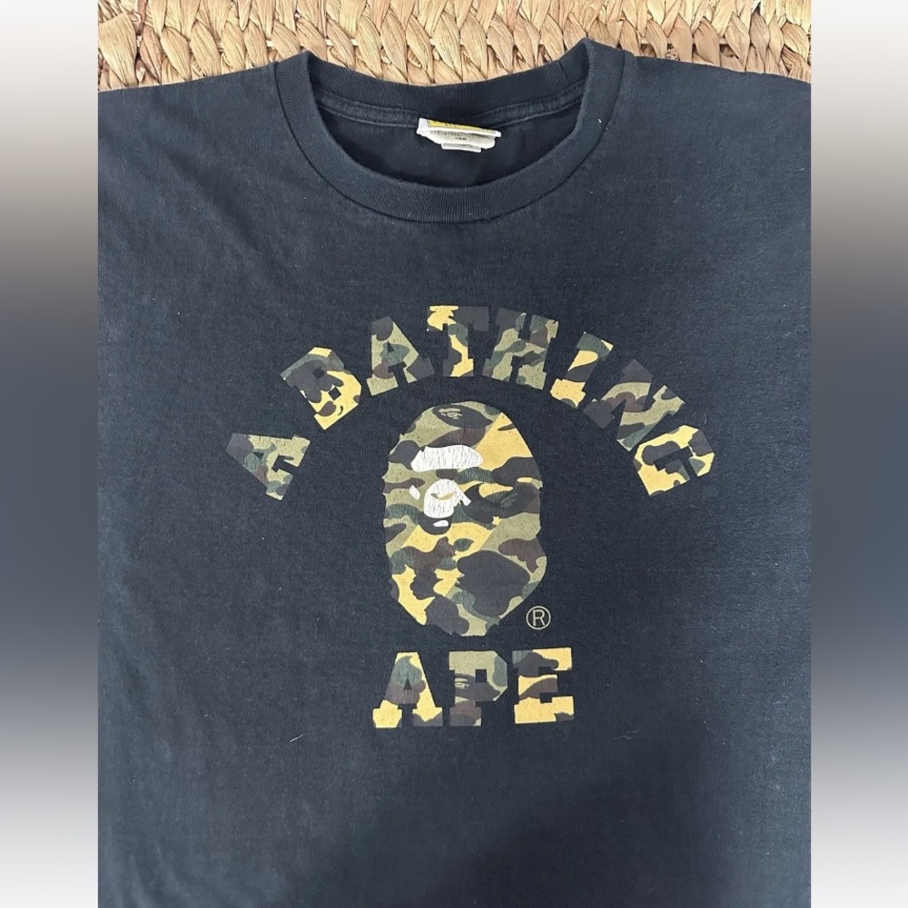 A Bathing Ape BAPE Yellow Color 1st Camo College Relaxed Fit Black Tee Medium